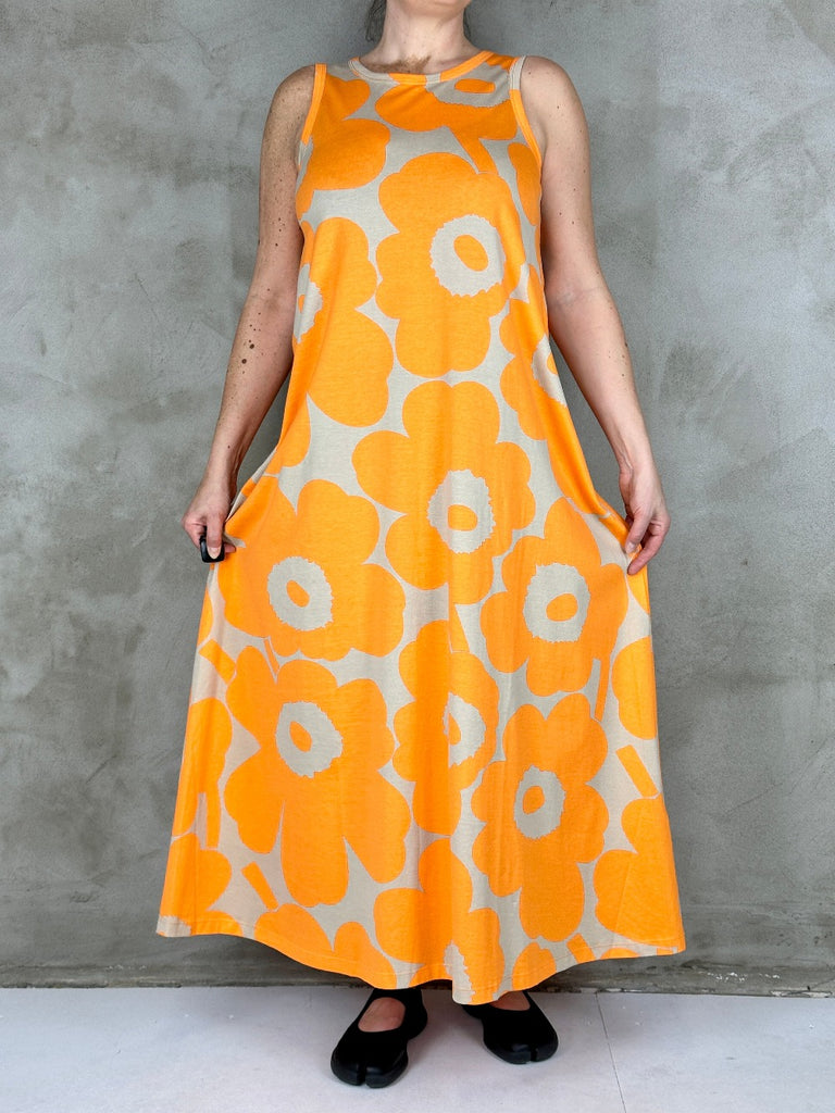 Marimekko Liplatus Unikko Dress Orange/Beige