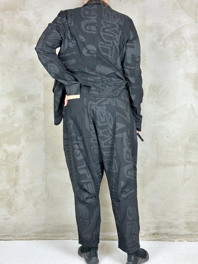 Black Label 3440101 Trousers Black Big Print